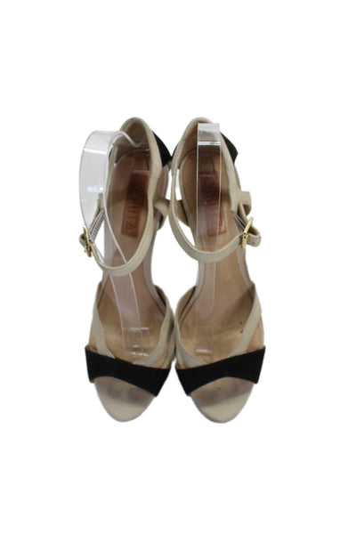 Schutz Womens Stiletto Leather Ankle Strap Sandals Beige Black Size 9B