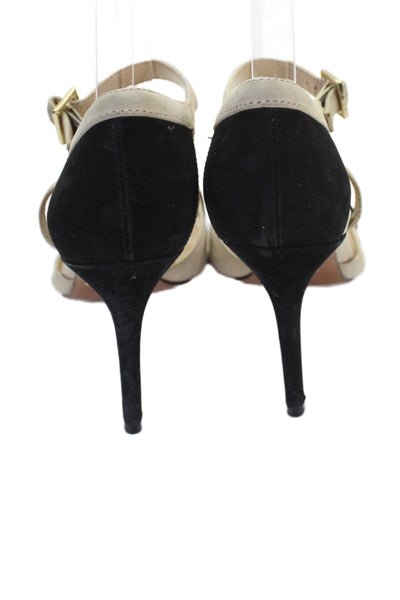 Schutz Womens Stiletto Leather Ankle Strap Sandals Beige Black Size 9B