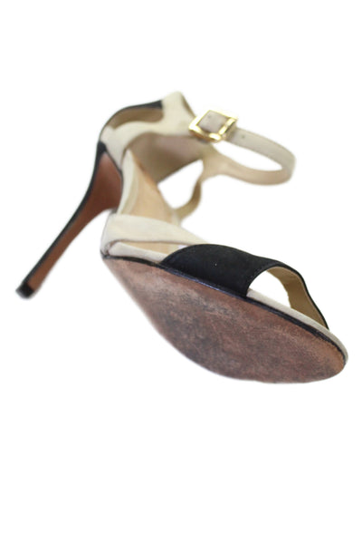Schutz Womens Stiletto Leather Ankle Strap Sandals Beige Black Size 9B