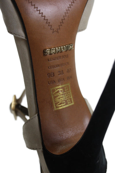 Schutz Womens Stiletto Leather Ankle Strap Sandals Beige Black Size 9B