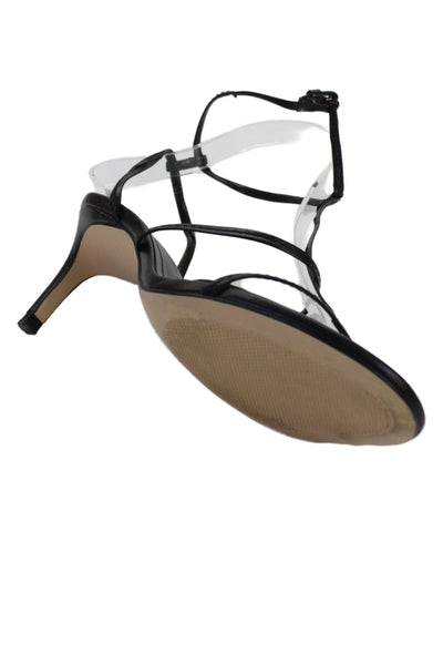 Zara Womens Stiletto Strappy Ankle Strap Sandals Black Leather Size 39