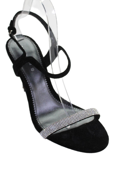 Zara Womens Stiletto Crystal Trim Velvet Ankle Strap Sandals Black Size 40