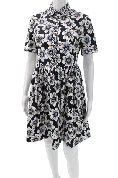 Kate Spade New York Womens Black Floral Shirt Dress Short Sleeve Size 2