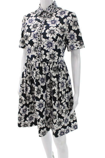 Kate Spade New York Womens Black Floral Shirt Dress Short Sleeve Size 2