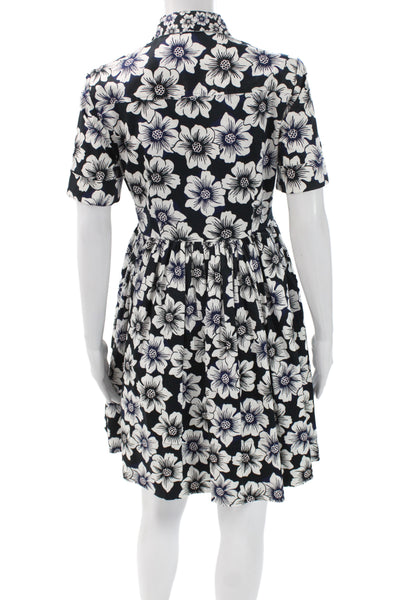 Kate Spade New York Womens Black Floral Shirt Dress Short Sleeve Size 2