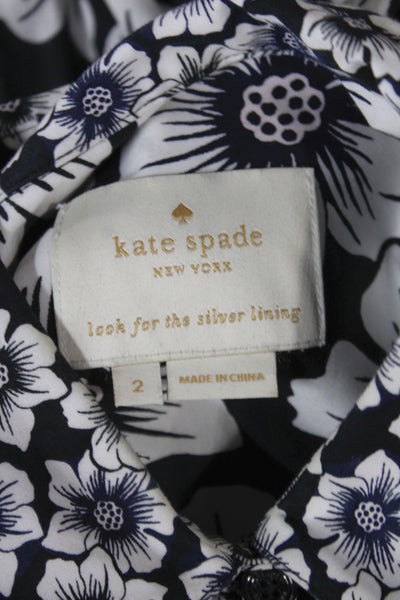 Kate Spade New York Womens Black Floral Shirt Dress Short Sleeve Size 2