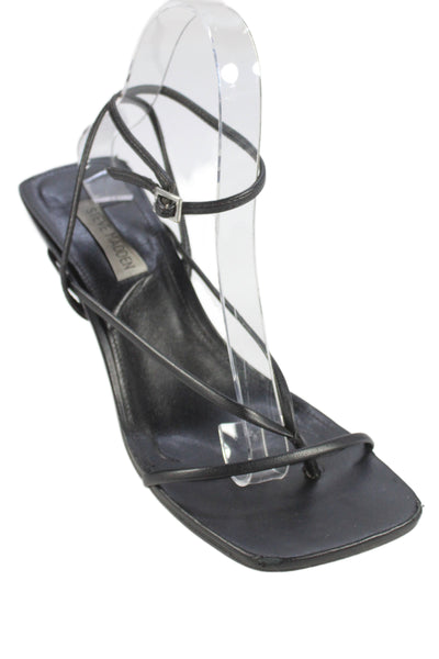 Steve Madden Womens Stiletto Leather T Ankle Strap Sandals Black Size 8.5