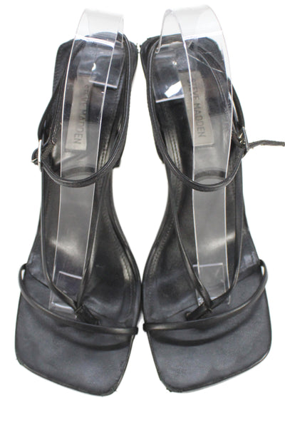 Steve Madden Womens Stiletto Leather T Ankle Strap Sandals Black Size 8.5