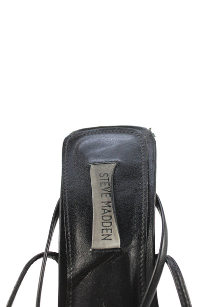 Steve Madden Womens Stiletto Leather T Ankle Strap Sandals Black Size 8.5
