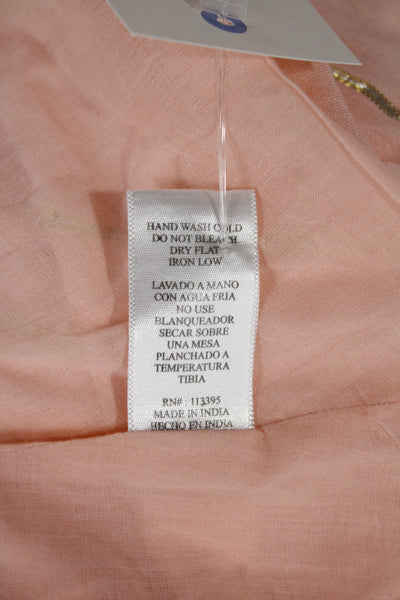 En Creme Womens Metallic Pink Striped V-Neck Maxi Dress Short Sleeve Size S