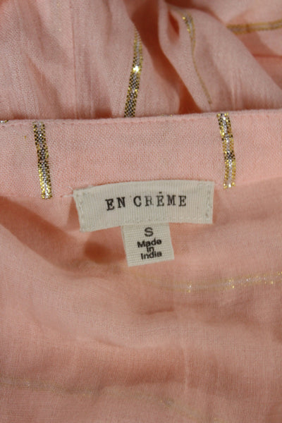 En Creme Womens Metallic Pink Striped V-Neck Maxi Dress Short Sleeve Size S