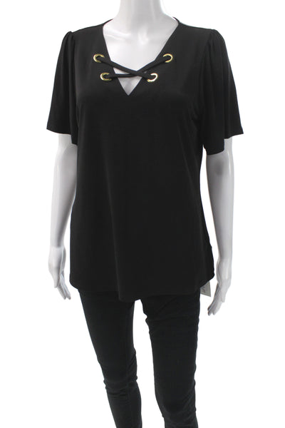 Michael Michael Kors Womens Black V-Neck Short Sleeve Basic Blouse Size M