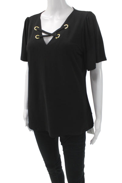 Michael Michael Kors Womens Black V-Neck Short Sleeve Basic Blouse Size M
