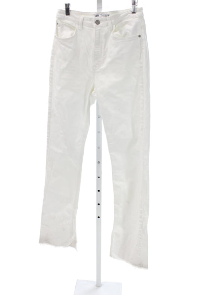 Zara Womens Straight High Rise White Jeans 30in Inseam Size 8