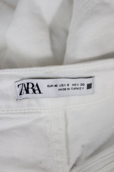 Zara Womens Straight High Rise White Jeans 30in Inseam Size 8