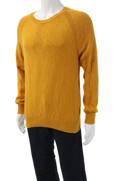J Crew Mens Pullover Yellow Cotton Crew Neck Long Sleeve Size L