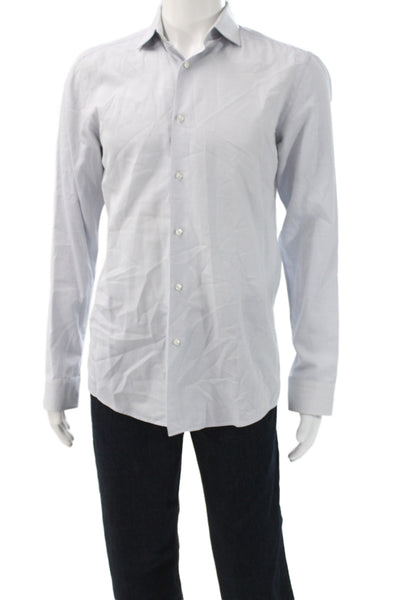 Boss Hugo Boss Mens Blue Geometric Cotton Dress Shirt Long Sleeve Size 15.5
