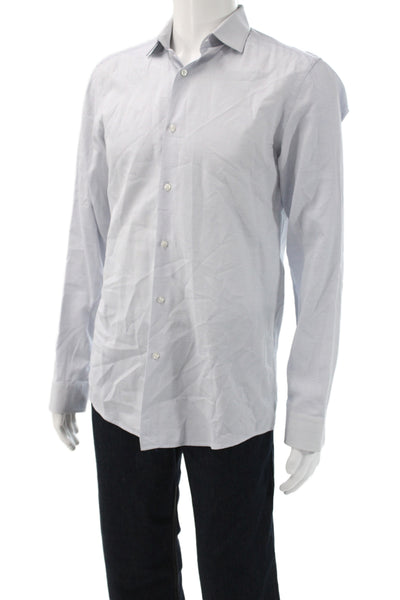 Boss Hugo Boss Mens Blue Geometric Cotton Dress Shirt Long Sleeve Size 15.5