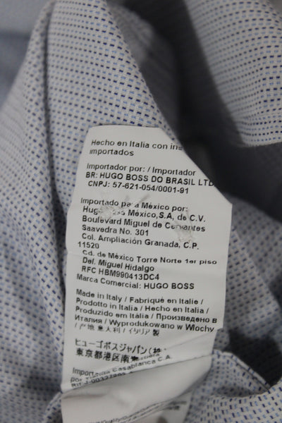 Boss Hugo Boss Mens Blue Geometric Cotton Dress Shirt Long Sleeve Size 15.5