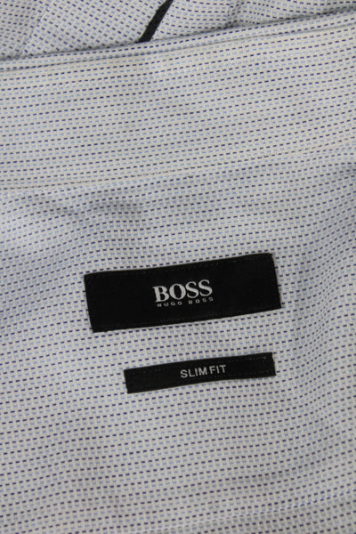 Boss Hugo Boss Mens Blue Geometric Cotton Dress Shirt Long Sleeve Size 15.5