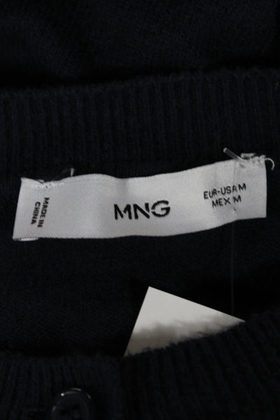 MNG Womens Blue Knit Cardigan Round Neck Long Sleeve Size M