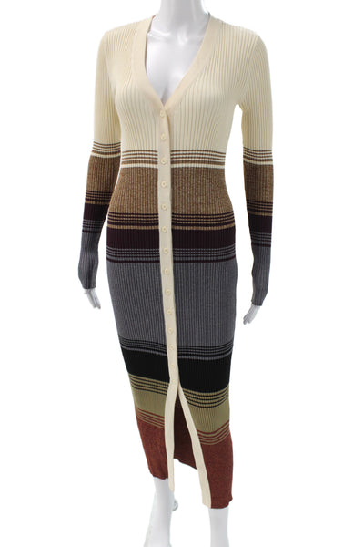 Staud Womens Multicolor Striped Knit Sweater Dress V-Neck Long Sleeve Size M