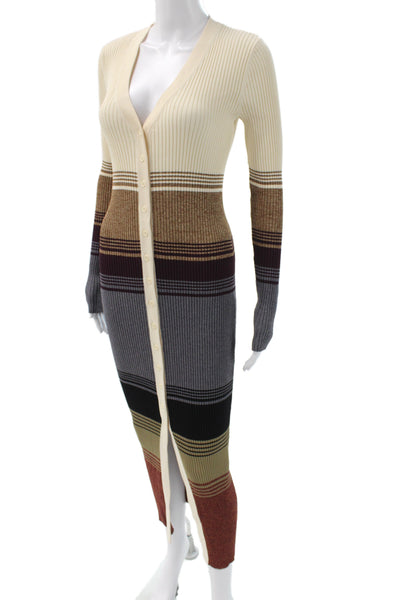 Staud Womens Multicolor Striped Knit Sweater Dress V-Neck Long Sleeve Size M