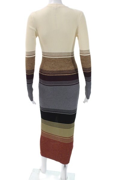 Staud Womens Multicolor Striped Knit Sweater Dress V-Neck Long Sleeve Size M