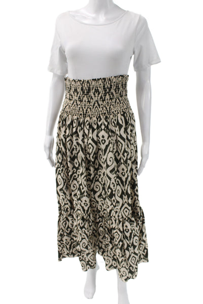 Zara Women Beige Cotton Geometric Bohemian Maxi Skirt Size M