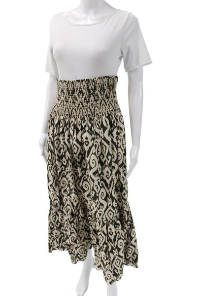 Zara Women Beige Cotton Geometric Bohemian Maxi Skirt Size M