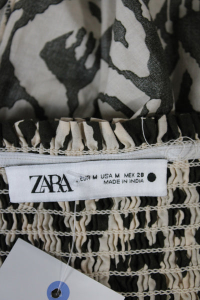 Zara Women Beige Cotton Geometric Bohemian Maxi Skirt Size M
