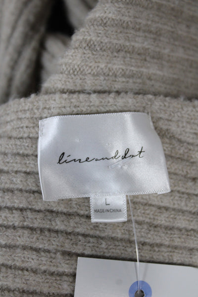 Line And Dot Women Sweater Dress Beige Knit Long Sleeve Boat Neck Size L