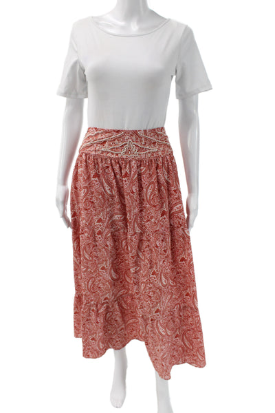 Zara Womens Maxi Bohemian Paisley Viscose Long Skirt Pull On Red Size S