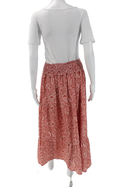 Zara Womens Maxi Bohemian Paisley Viscose Long Skirt Pull On Red Size S