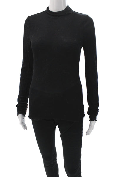 Intimately Free People Womens Black Mock Neck Long Sleeve Basic T-Shirt Size L