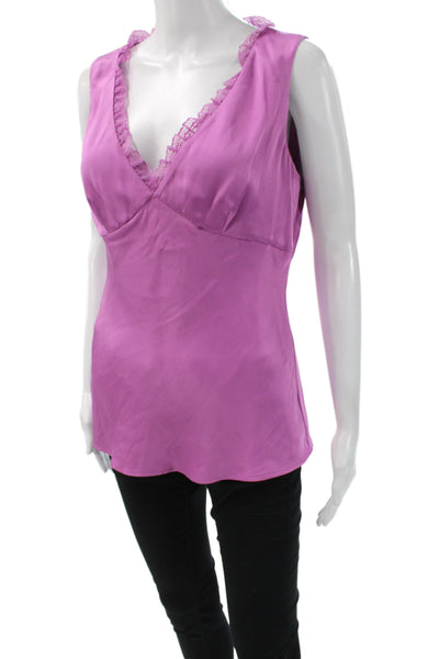 Saks Fifth Avenue Womens Silk V Neck Sleeveless Camisole Purple Size 8