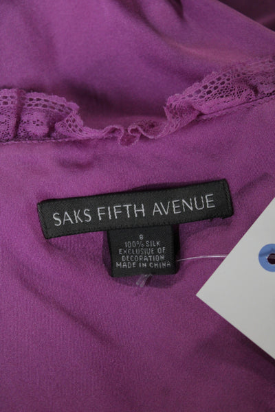 Saks Fifth Avenue Womens Silk V Neck Sleeveless Camisole Purple Size 8