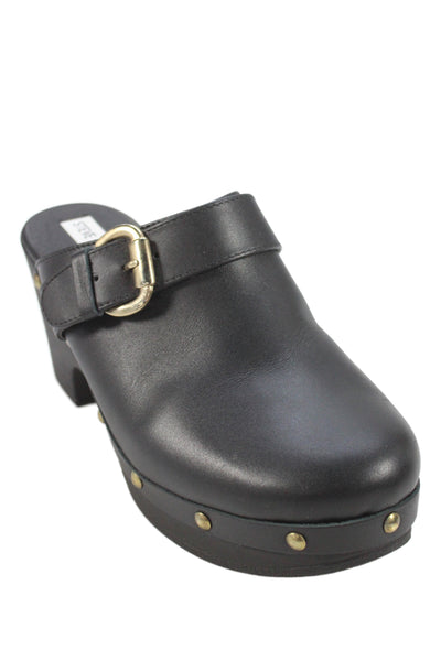 Steve Madden Womens Leather Studded Platform  Somah Clog Heels Black Size 9
