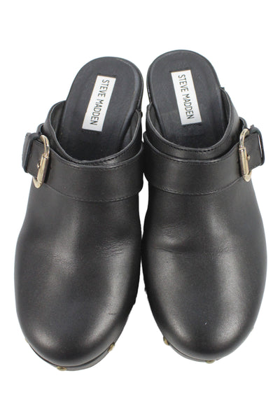 Steve Madden Womens Leather Studded Platform  Somah Clog Heels Black Size 9