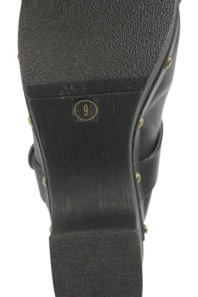 Steve Madden Womens Leather Studded Platform  Somah Clog Heels Black Size 9