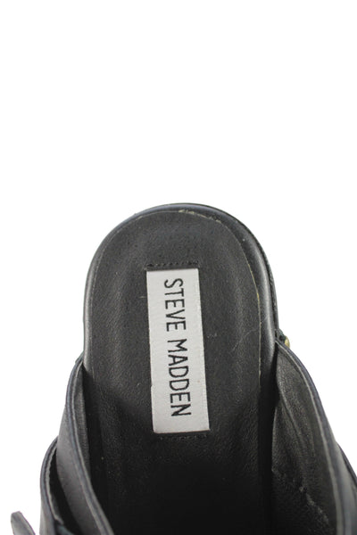 Steve Madden Womens Leather Studded Platform  Somah Clog Heels Black Size 9