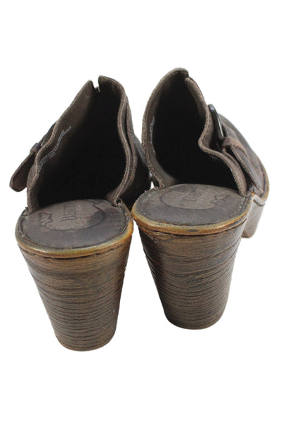Born Womens Leather Buckle Detail Platform Clog Heels Silver Size 9