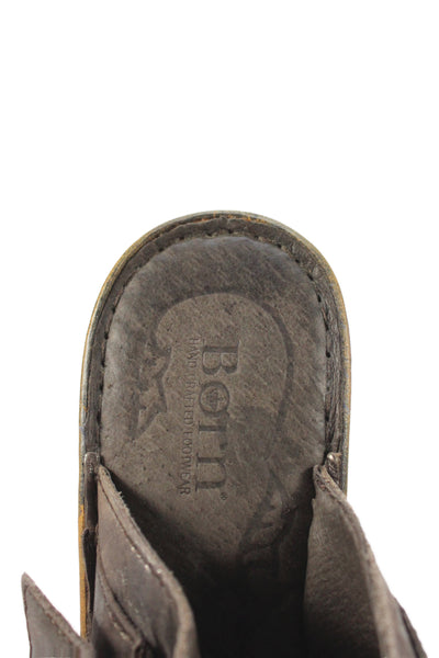 Born Womens Leather Buckle Detail Platform Clog Heels Silver Size 9