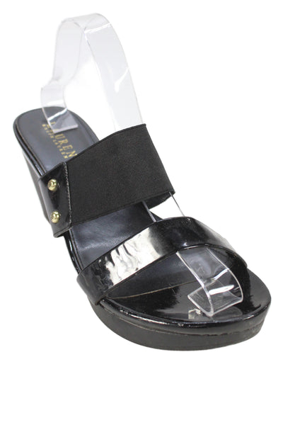 Lauren Ralph Lauren Womens Patent Leather Wedge Sandals Black Size 10 B