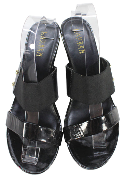 Lauren Ralph Lauren Womens Patent Leather Wedge Sandals Black Size 10 B