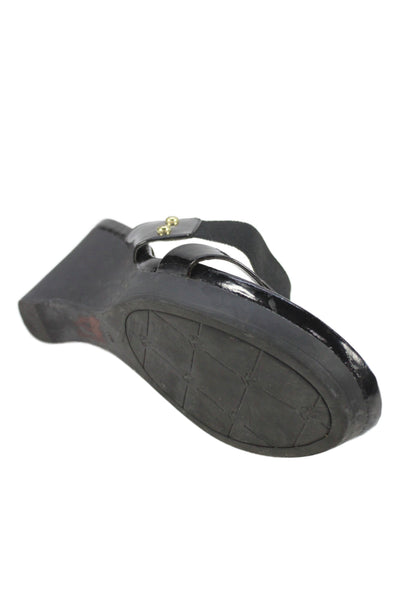 Lauren Ralph Lauren Womens Patent Leather Wedge Sandals Black Size 10 B