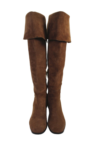 Joie Womens Suede Cuffed Knee High Boots Cinnamon Brown Size 38 8