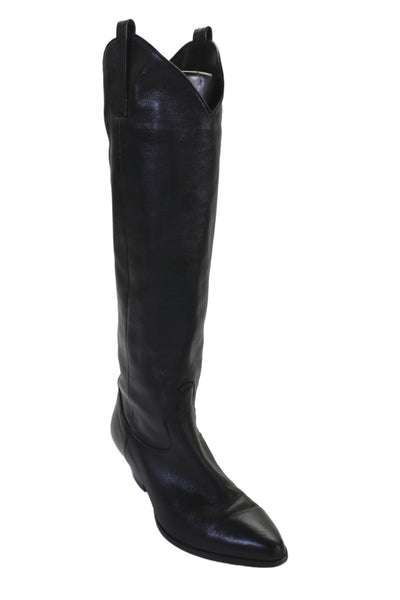 Tamara Mellon Womens Leather Pointed Toe Cowboy Knee High Boots Black Size 38 8