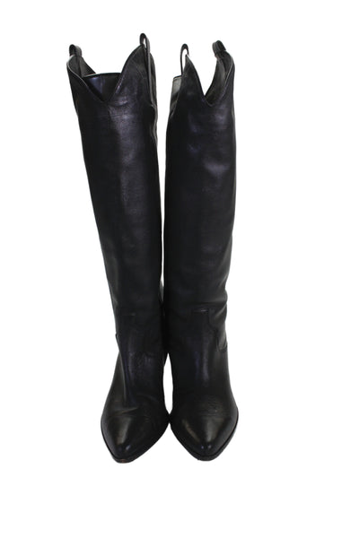 Tamara Mellon Womens Leather Pointed Toe Cowboy Knee High Boots Black Size 38 8