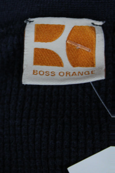 BOSS Orange Mens Basic T-Shirt Blue Cotton Crew Neck Long Sleeve Size M